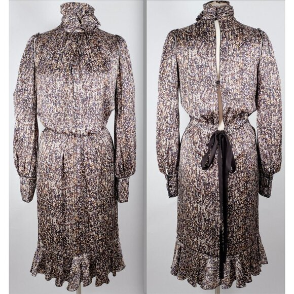sz 40 / US 4 Dolce&Gabbana D&G midi dress sequin print high neck long sleeves - Picture 1 of 10